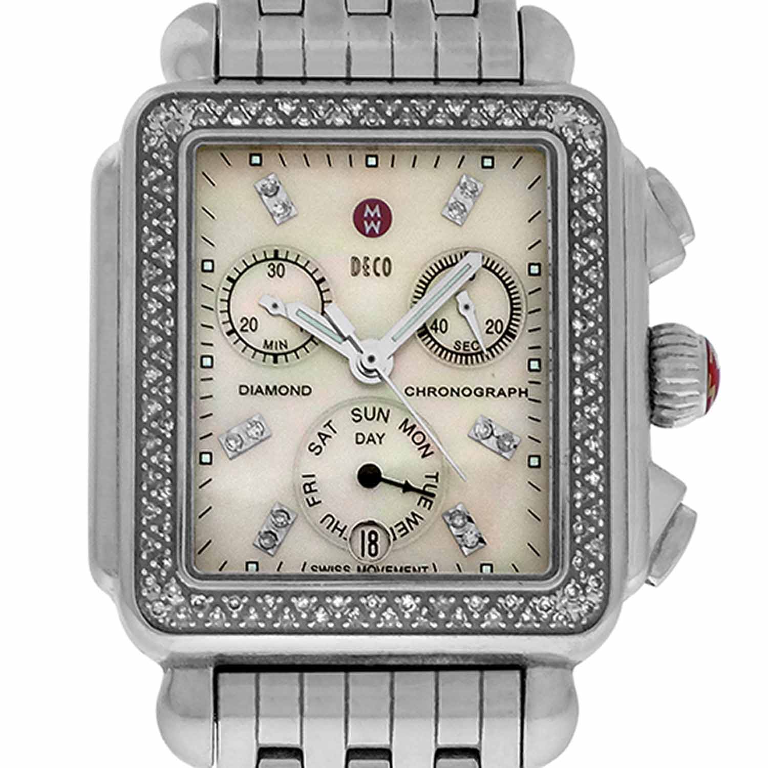 Women's Stainless Steel Michele Diamond Deco Chronograph, Ref. MW06P01A1046