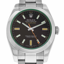 Load image into Gallery viewer, Men&#39;s Stainless Steel Green Crystal Rolex Milgauss Black Dial Ref. 116400V
