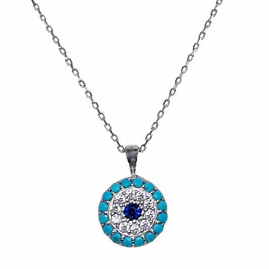 Turquoise Zircon & CZ Ball Pendant Necklace